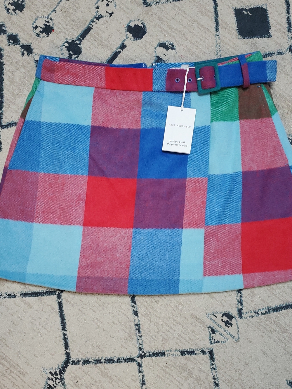 Plaid Multicolor Mini Skirt with Belt